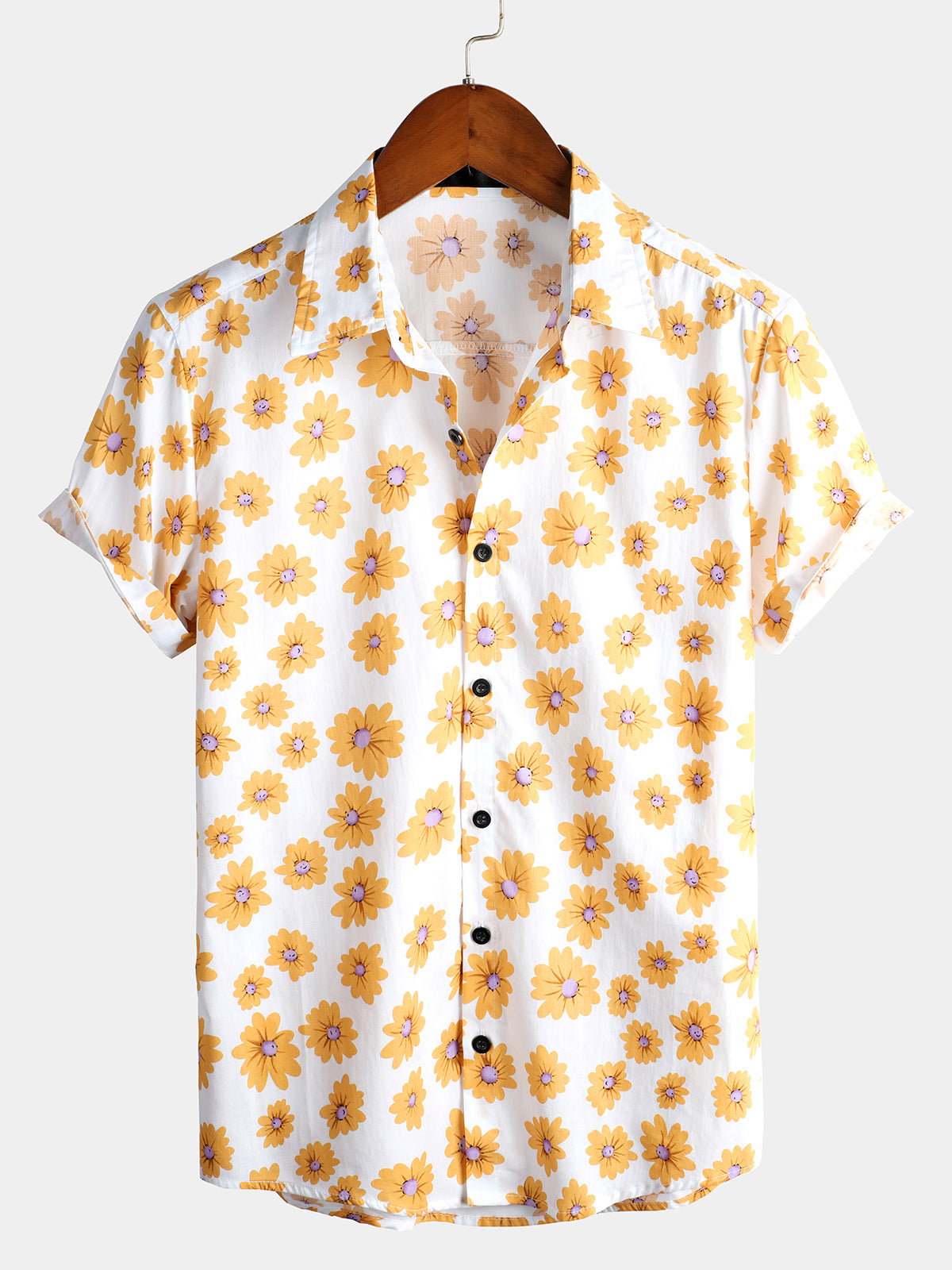 Camisa Navy Blue Daisy Hawaiian de manga corta para hombre