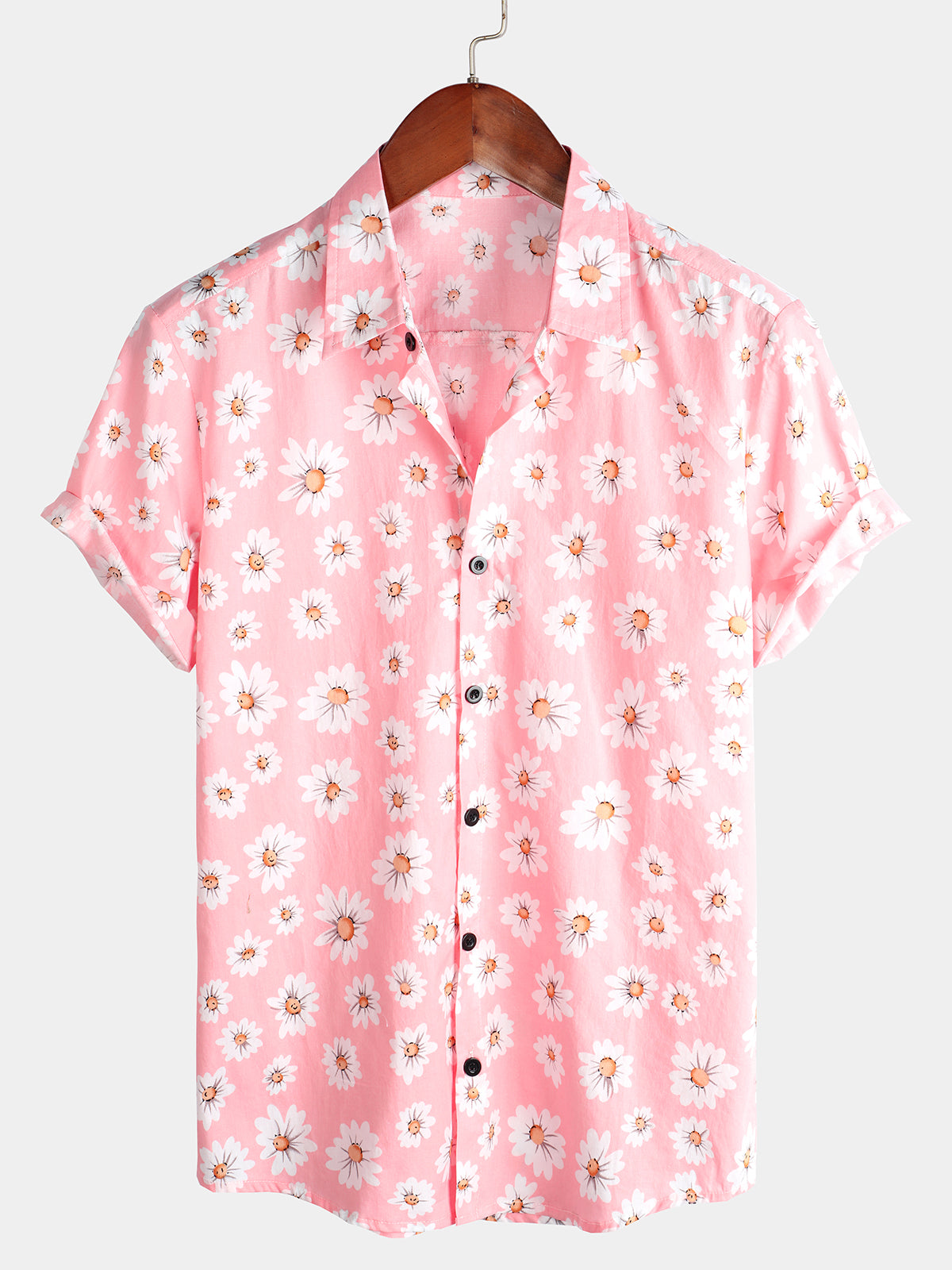 Camisa Pink Daisy Hawaiian de manga corta para hombre