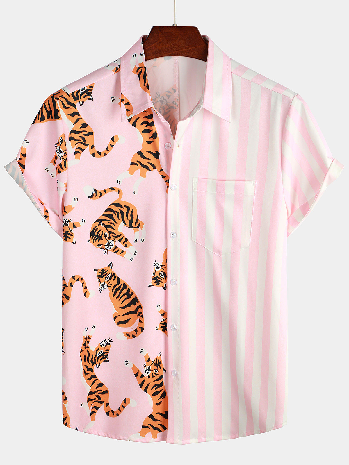 Camisa Leopard & a rayas Pocket Holiday casual para hombre