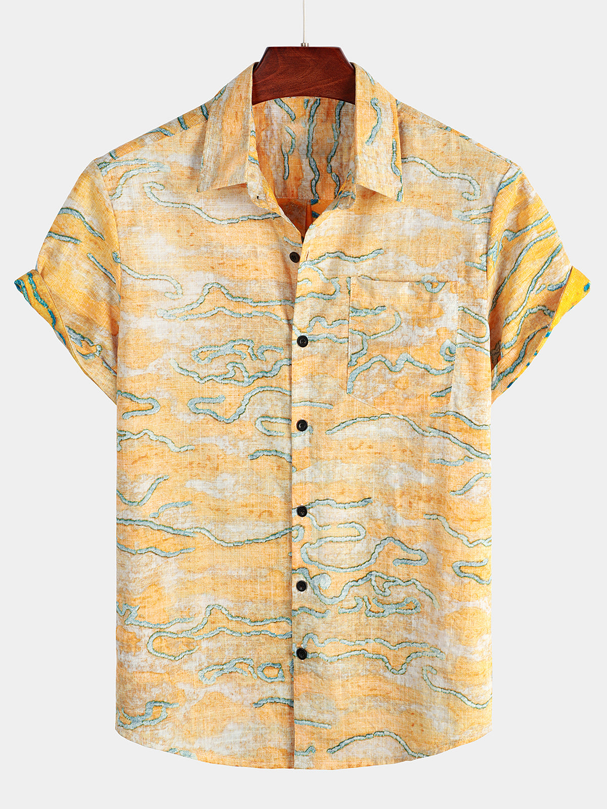 Camisa Holiday Yellow Pocket de manga corta para hombre
