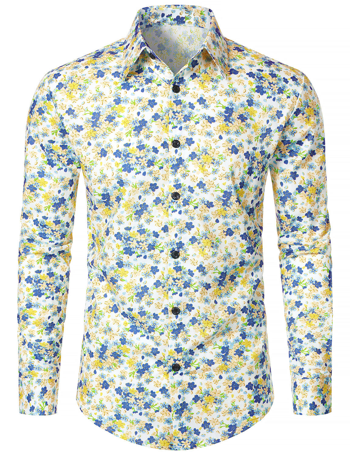 Camisa White transpirable de algodón floral estampado de manga larga para hombre