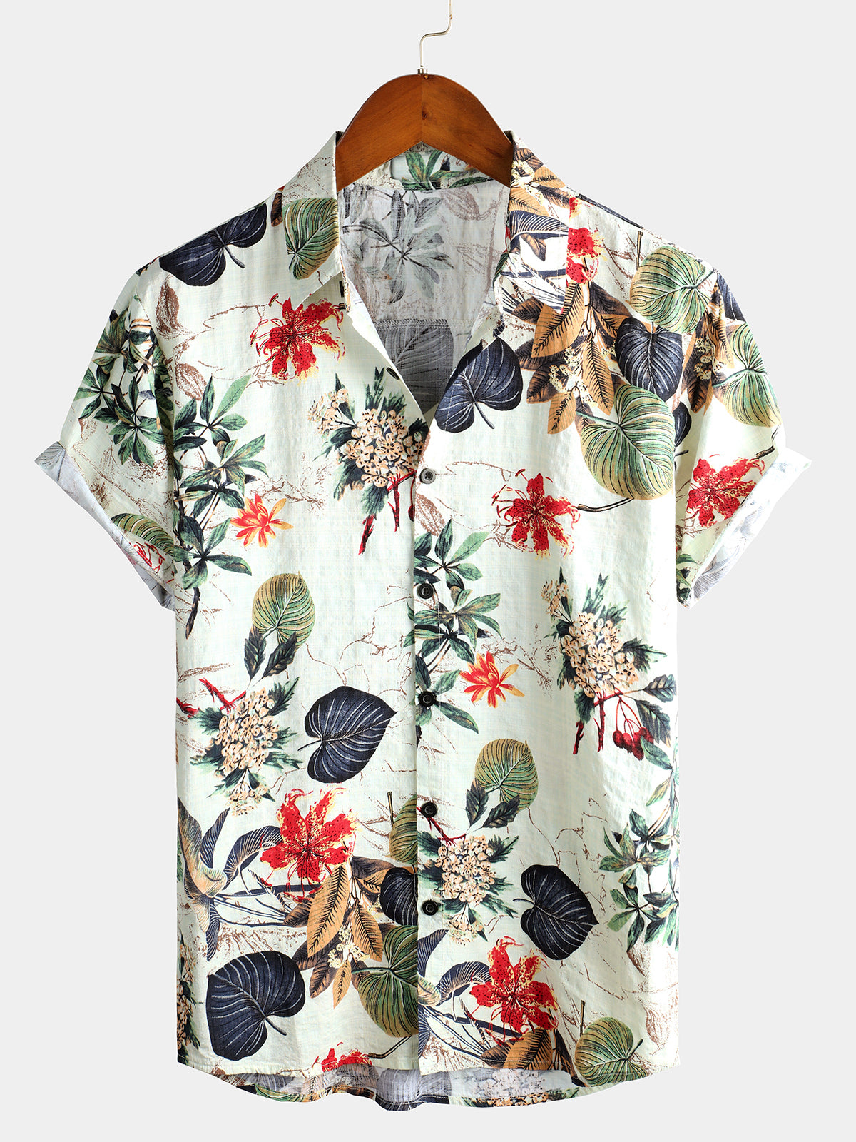 Camisa Flower de algodón Tropical floral Summer Button Up Hawaiian para hombre