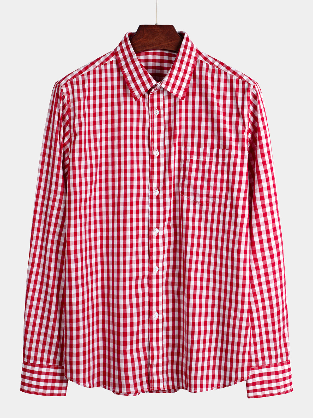 Camisa de algodón de manga larga a cuadros para hombre