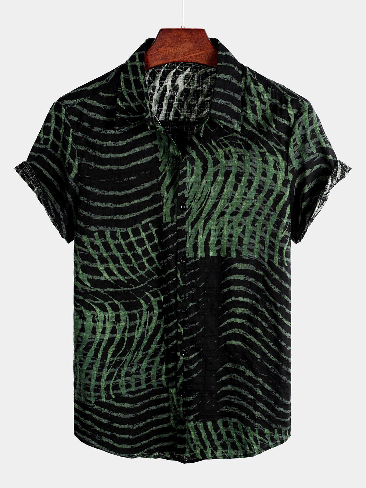Camisa casual a rayas estampado de manga corta para hombre