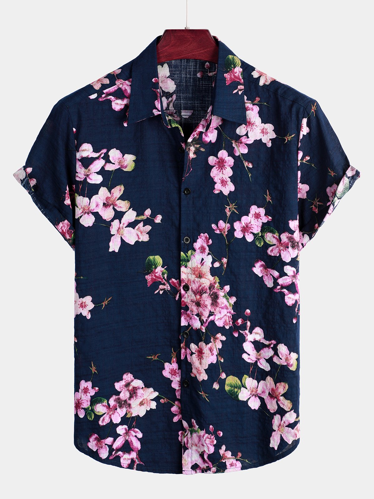 Camisa Flower estampado de algodón floral Hawaiian Button Up de manga corta para hombre
