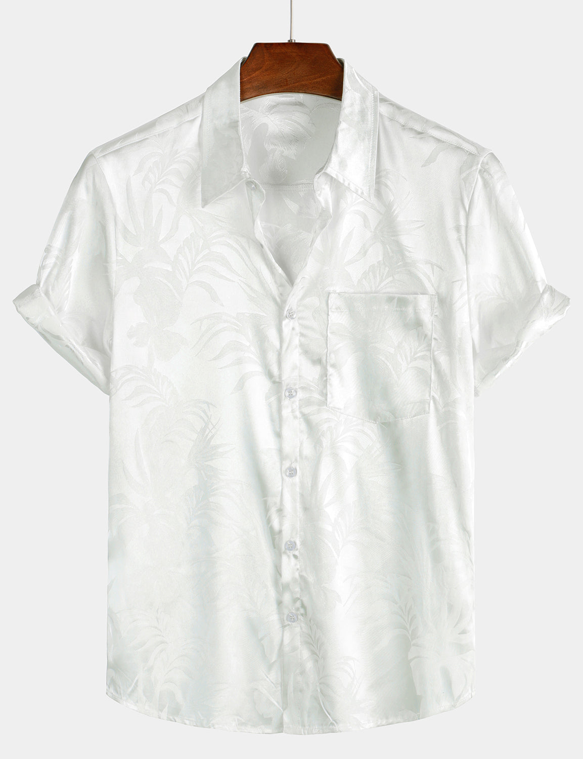 Camisa Jacquard vintage Elegant Button Up Pocket de manga corta casual para hombre