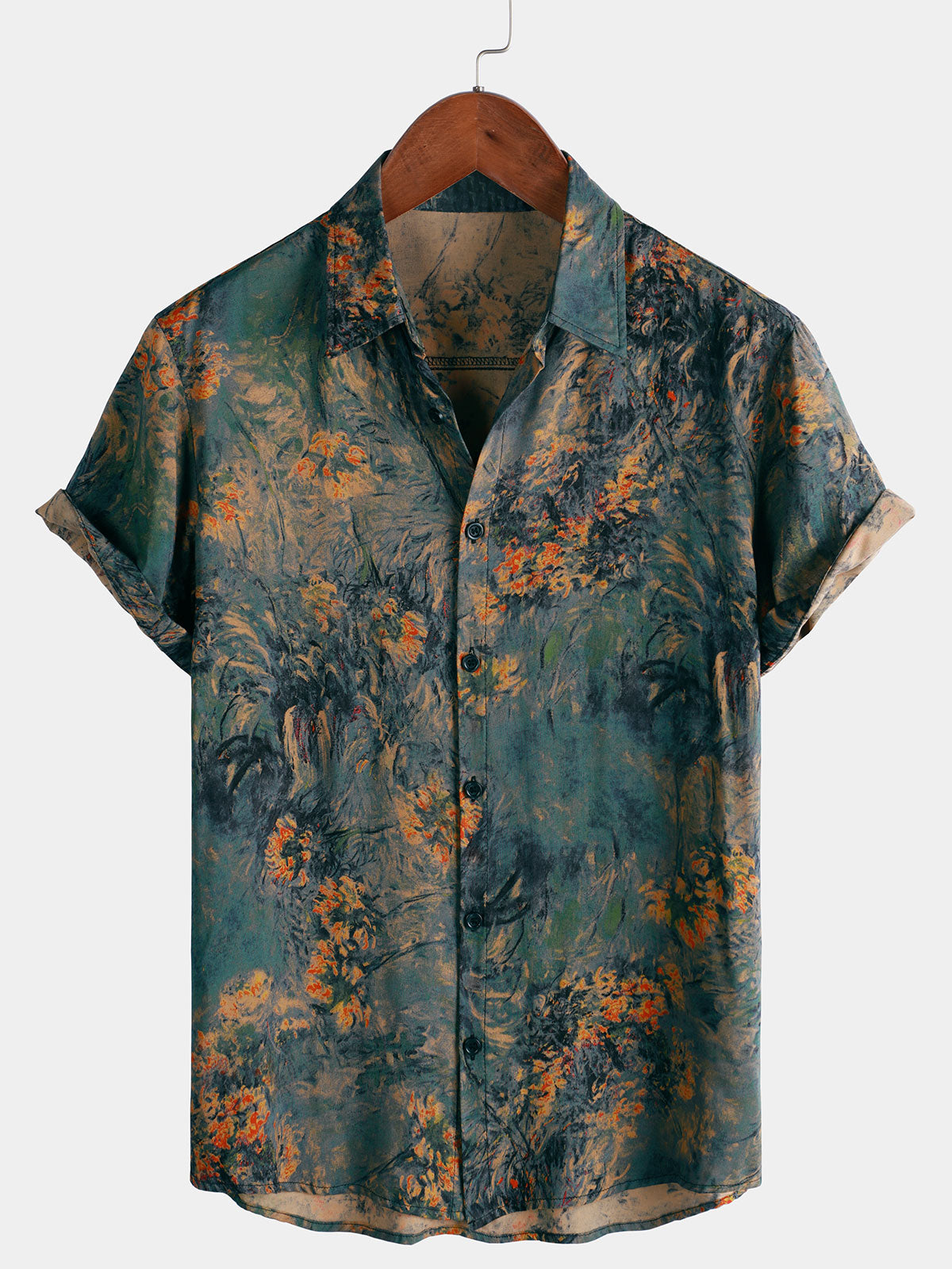 Camisa floral estampado vintage Holiday transpirable Hawaiian de manga corta para hombre