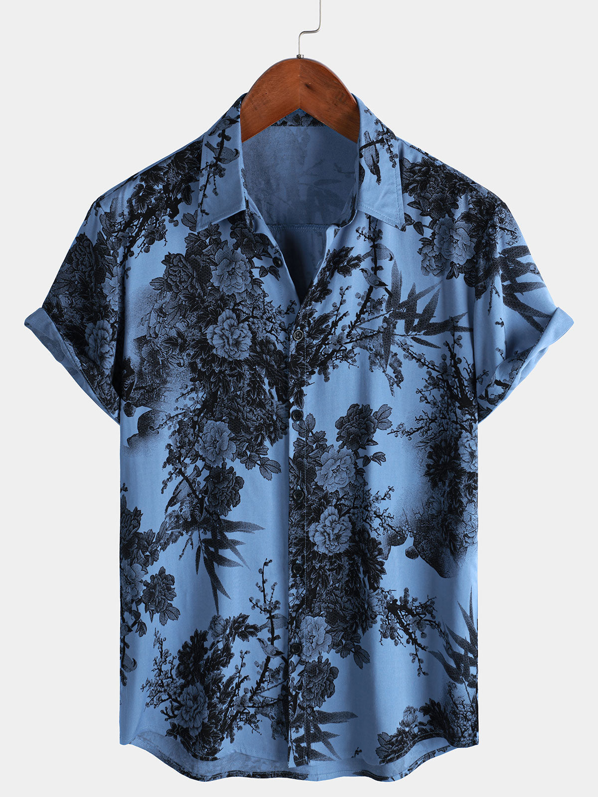 Camisa retro Holiday transpirable Flower Hawaiian de manga corta para hombre