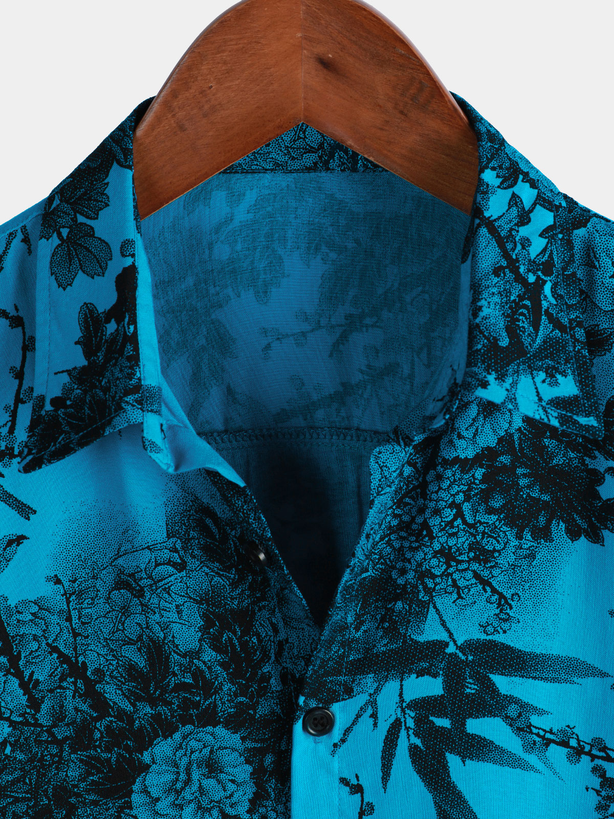 Camisa Blue retro Holiday transpirable Flower Hawaiian de manga corta para hombre