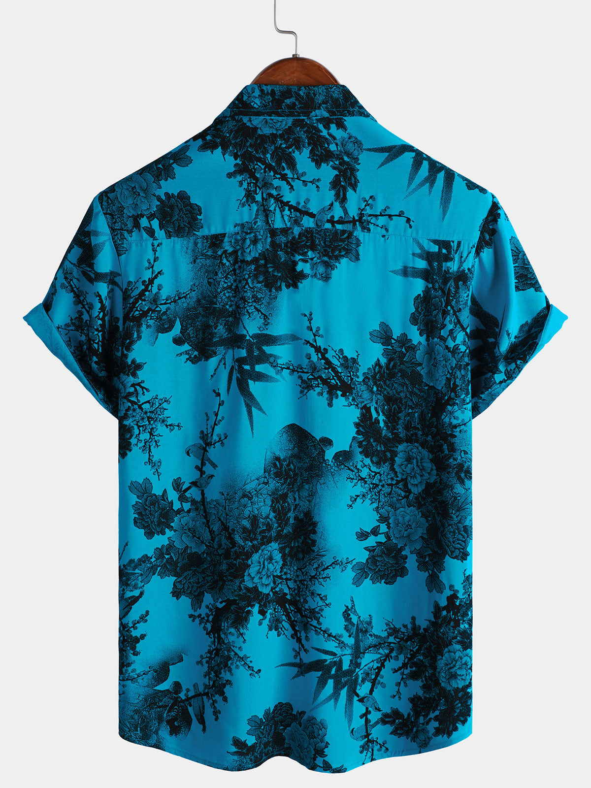 Camisa Blue retro Holiday transpirable Flower Hawaiian de manga corta para hombre