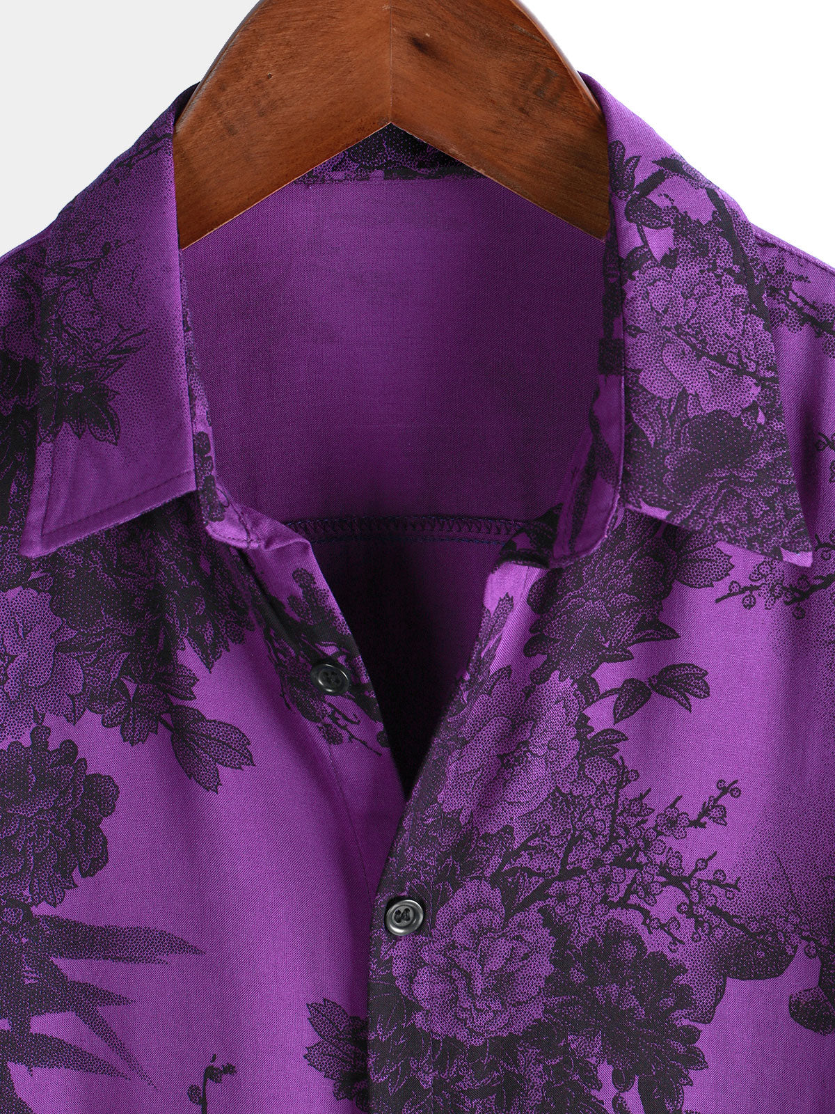 Camisa Purple retro Holiday transpirable Flower Hawaiian de manga corta para hombre