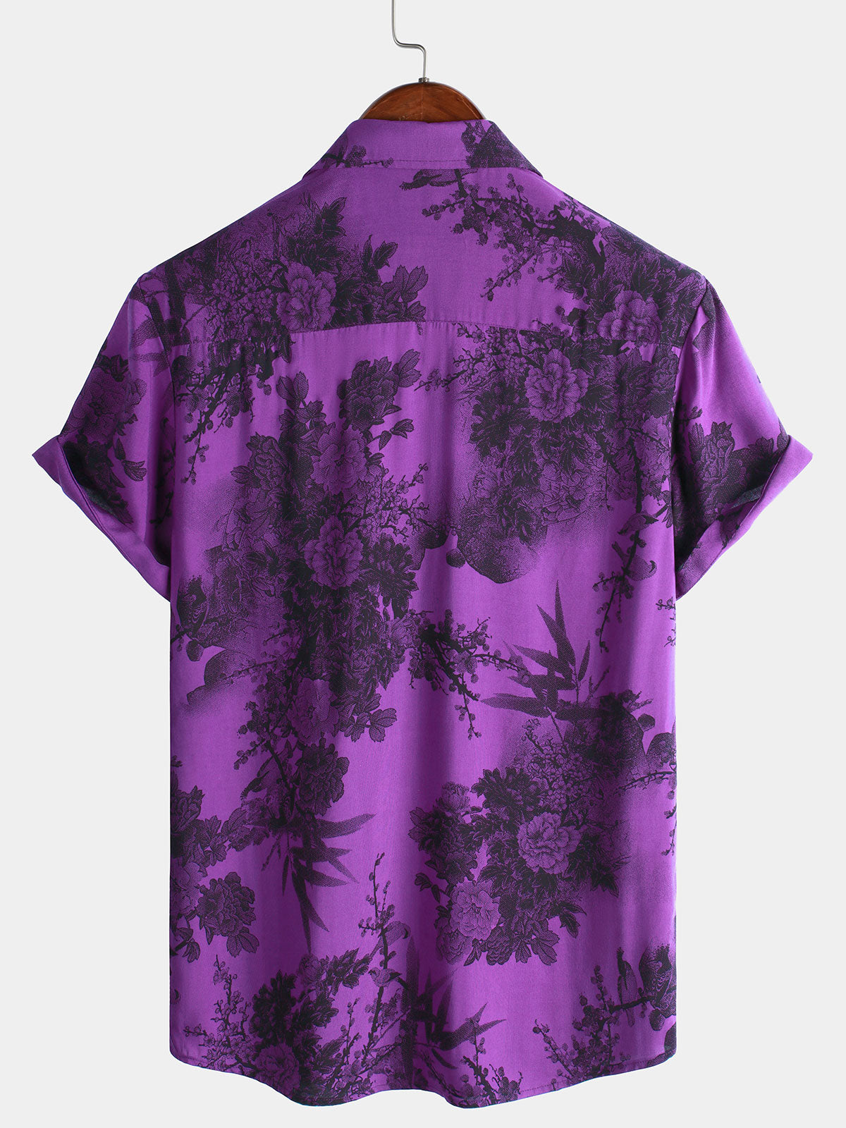 Camisa Purple retro Holiday transpirable Flower Hawaiian de manga corta para hombre