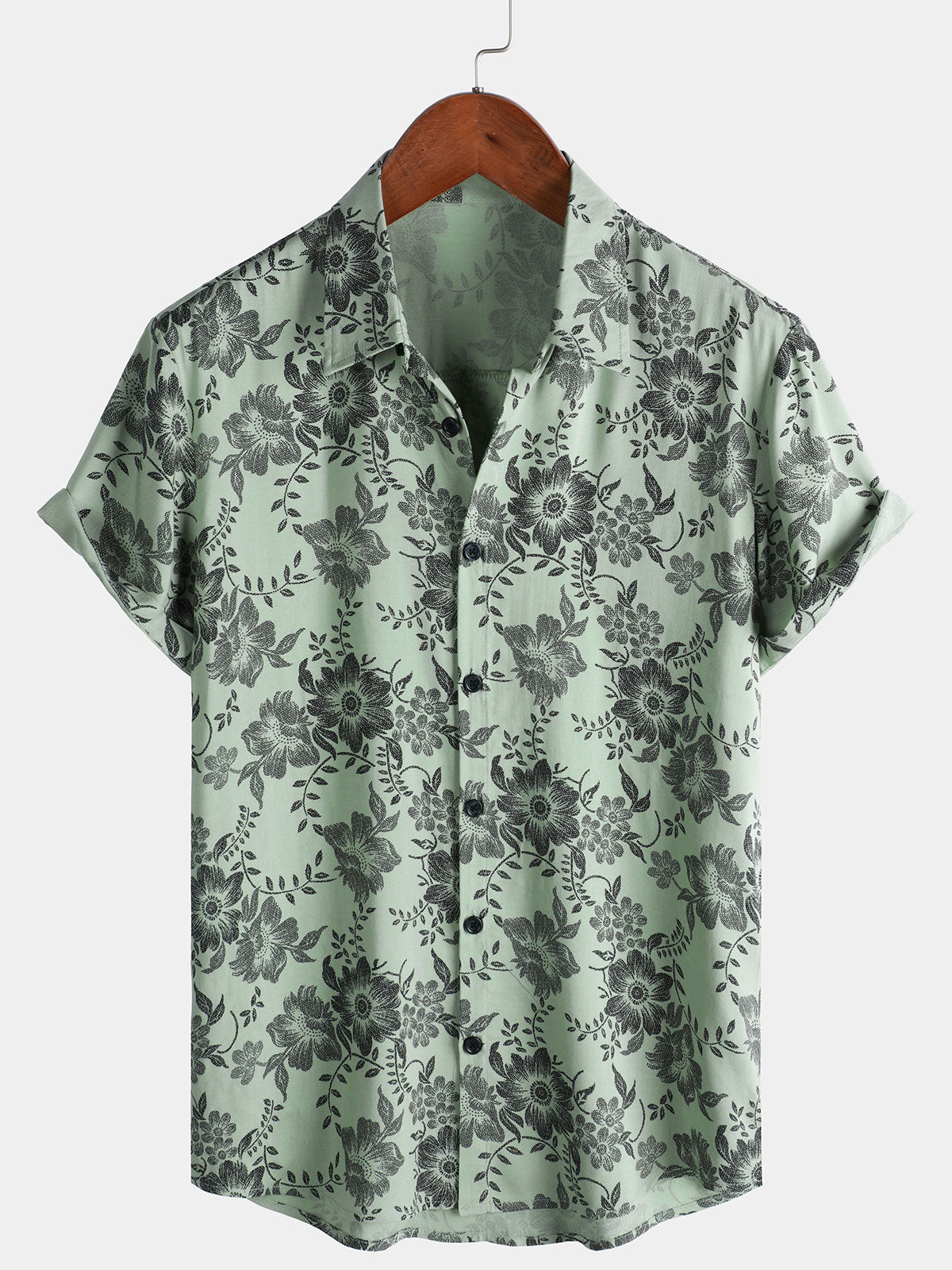 Camisa vintage floral estampado Holiday Hawaiian de manga corta para hombre
