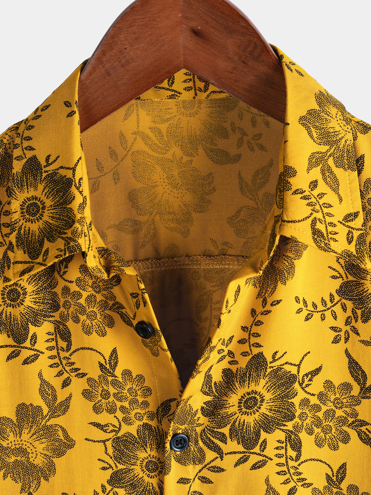 Camisa Yellow vintage floral estampado Holiday Hawaiian de manga corta para hombre