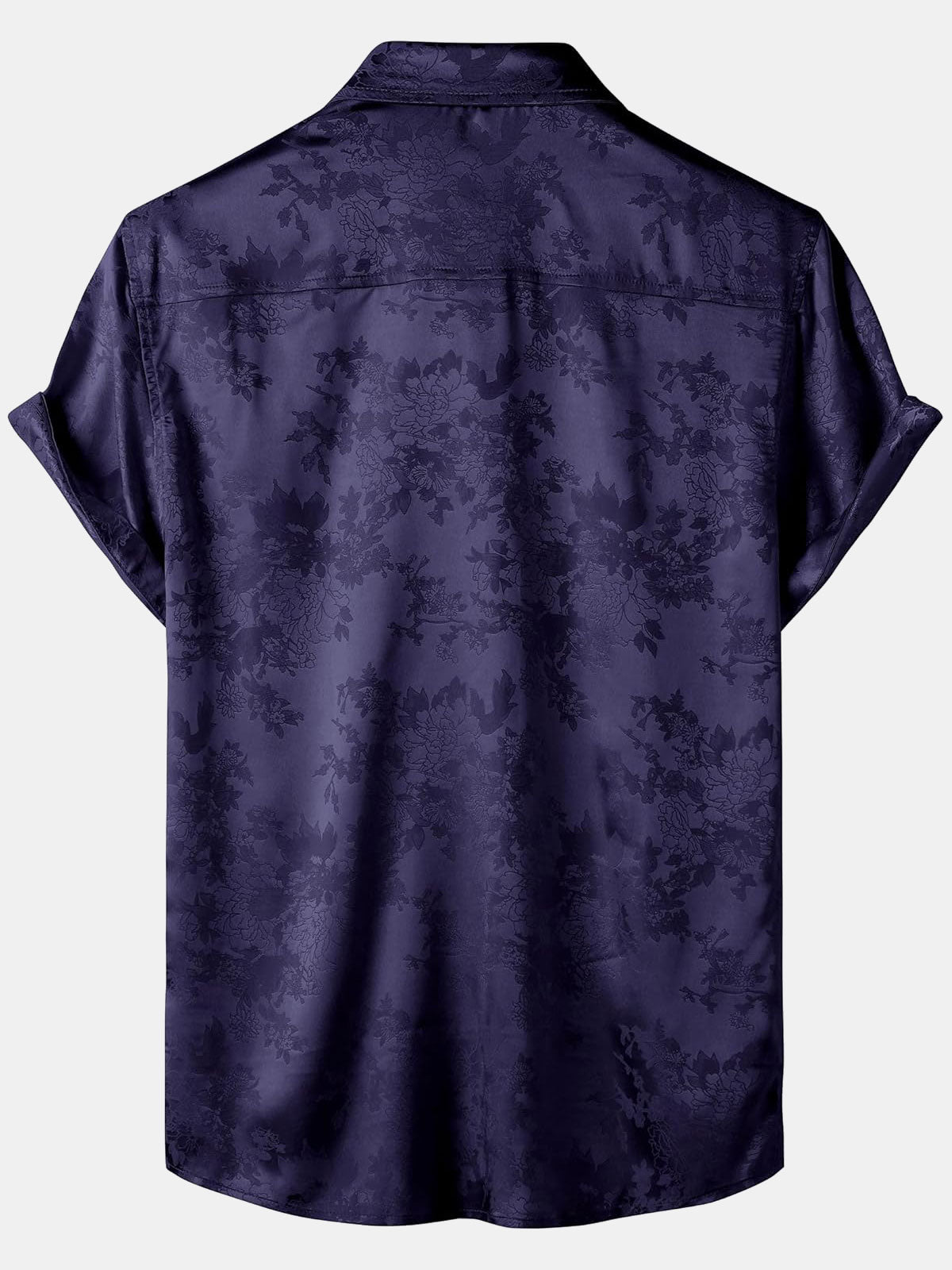 Camisa floral Jacquard Pocket Silky Satin de manga corta para hombre