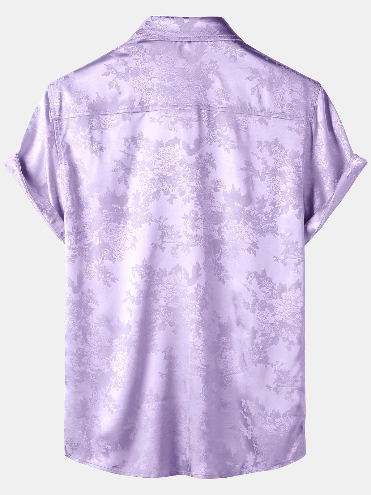 Camisa floral Jacquard Pocket Silky Satin de manga corta para hombre