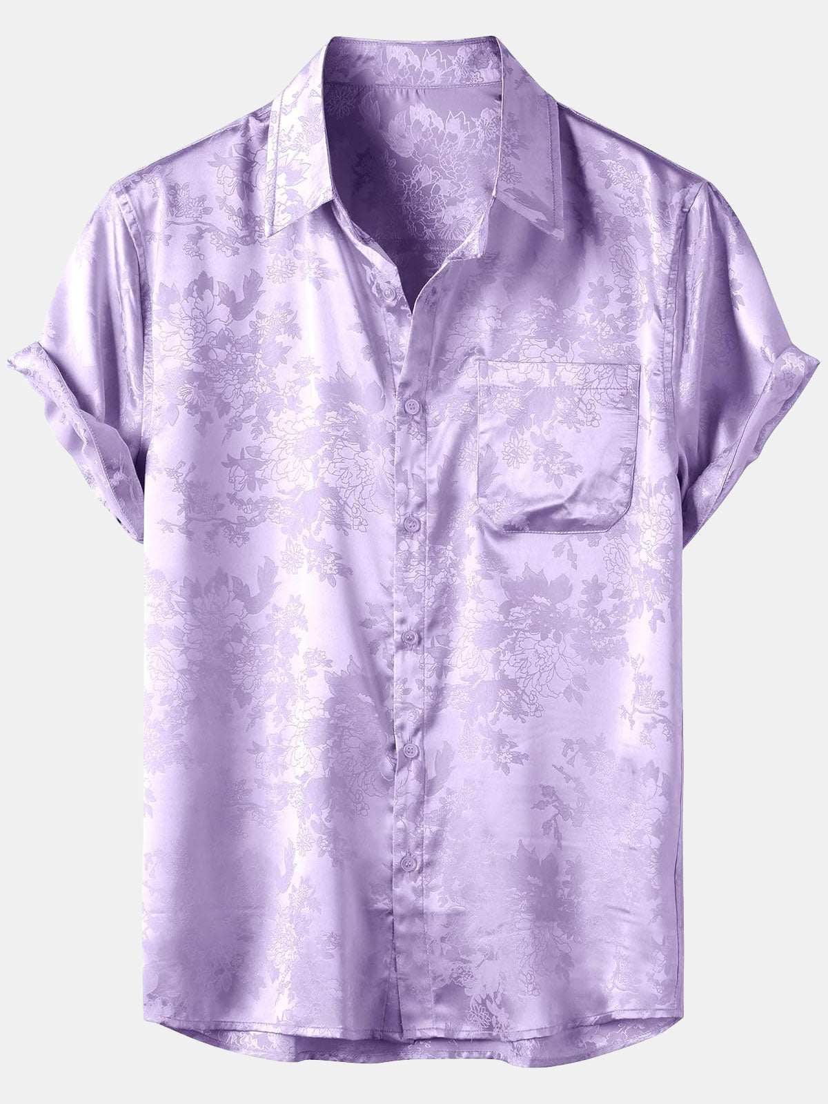 Camisa floral Jacquard Pocket Silky Satin de manga corta para hombre