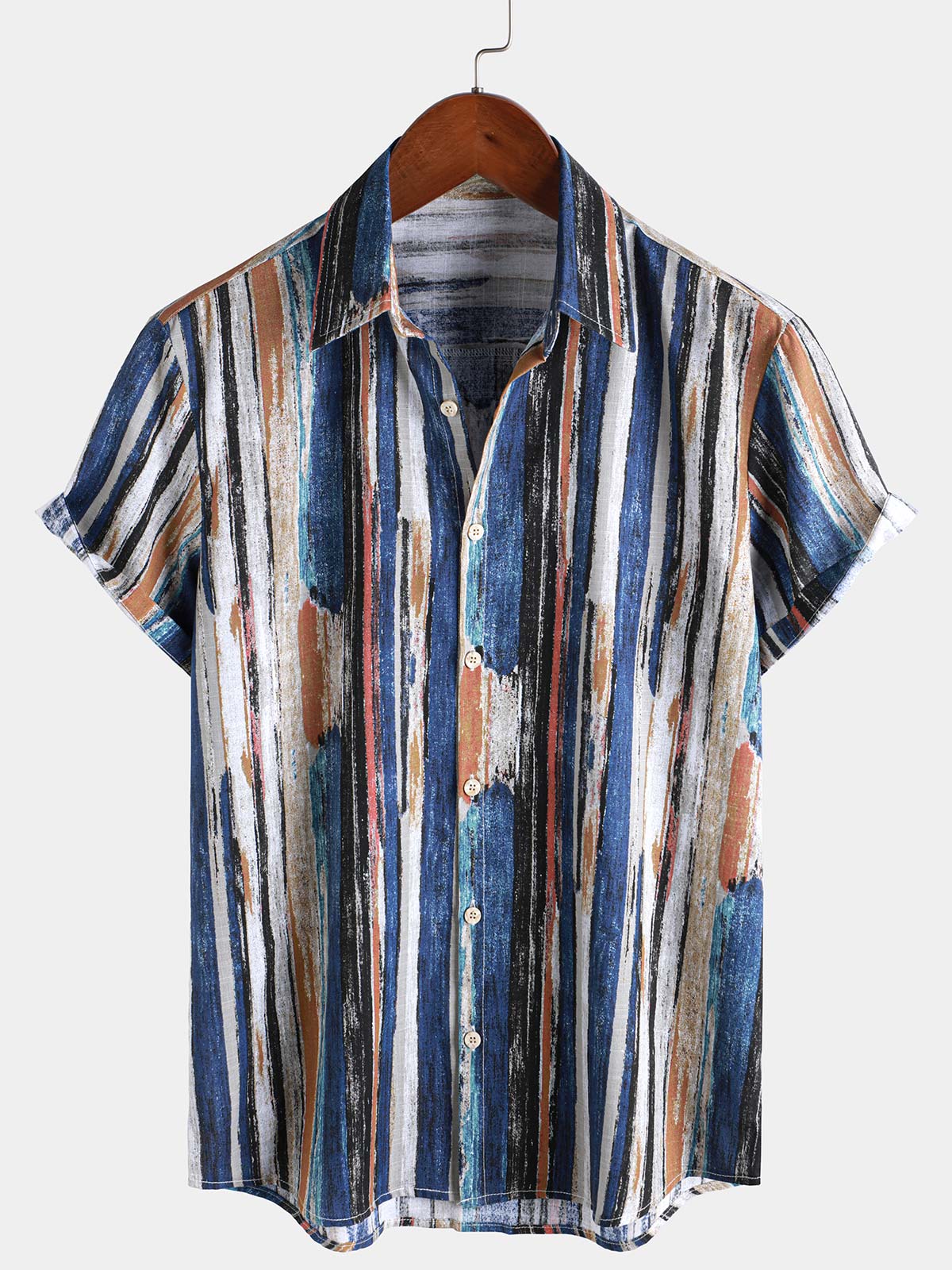 Camisa Hawaiian a rayas de manga corta Summer para hombre