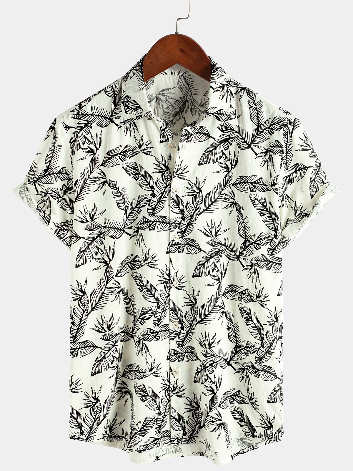 Camisa Tropical Black Leaf de manga corta Summer Hawaiian para hombre