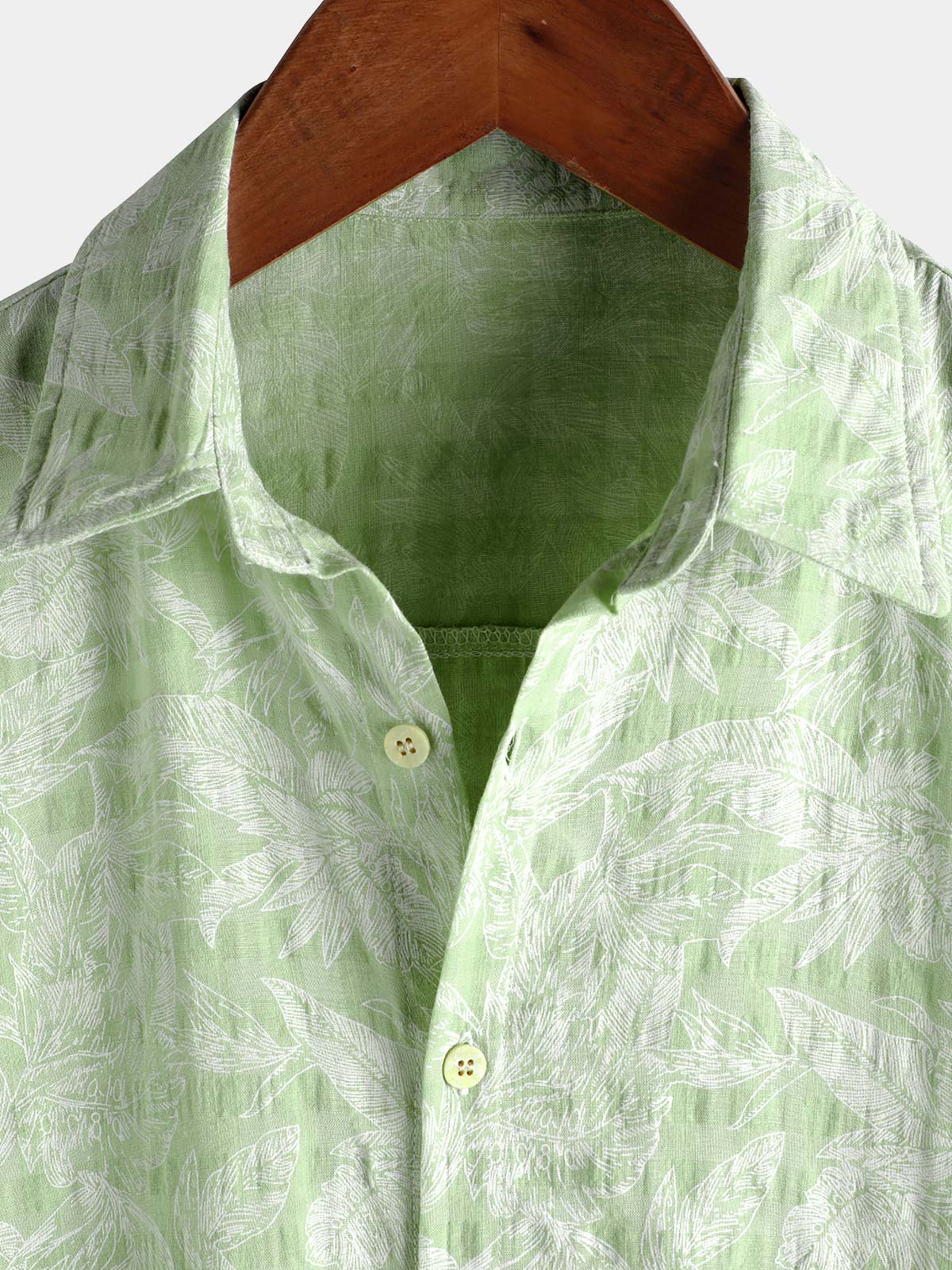 Camisa Tropical Green Leaf de manga corta Summer Hawaiian para hombre