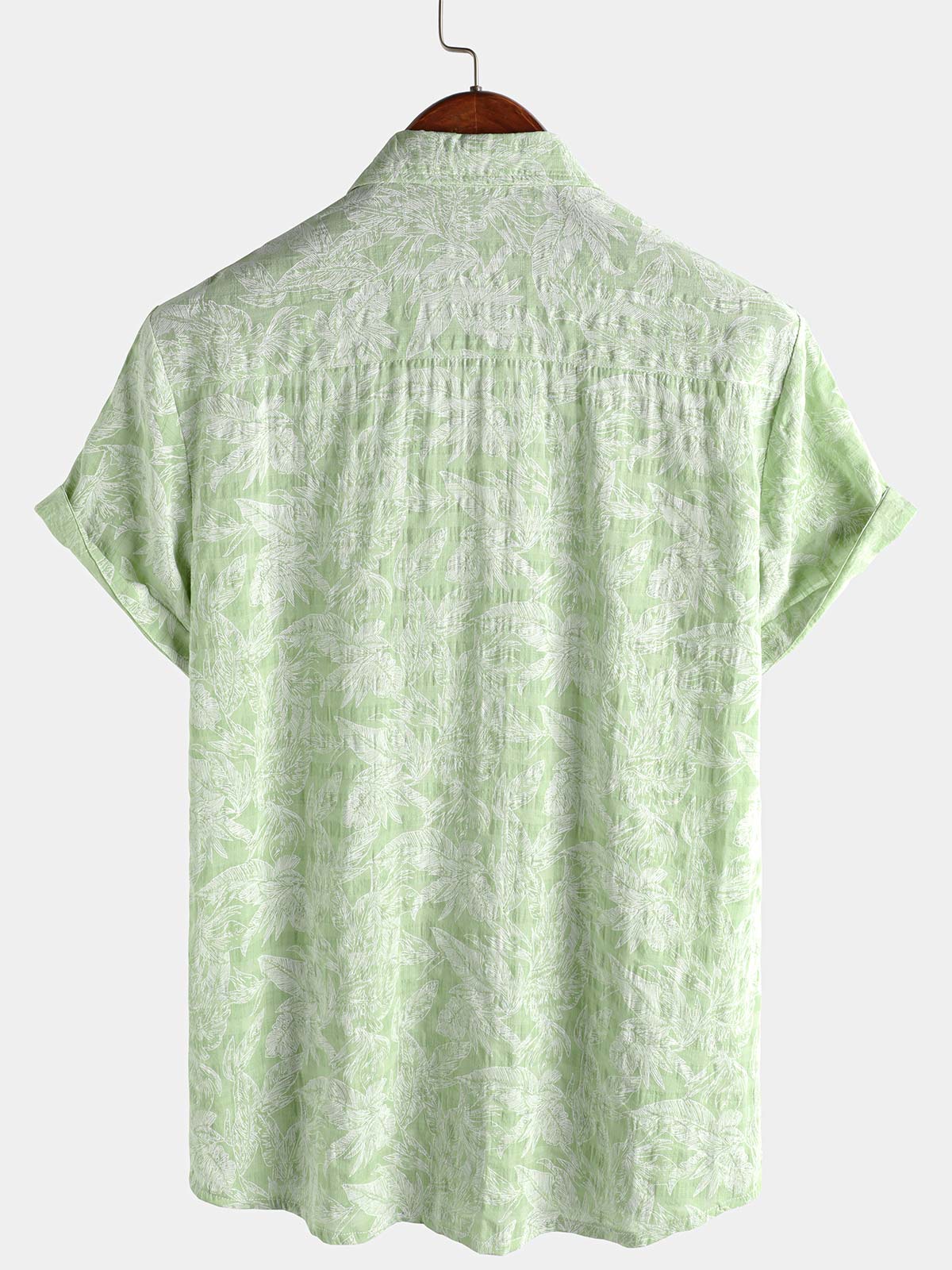 Camisa Tropical Green Leaf de manga corta Summer Hawaiian para hombre