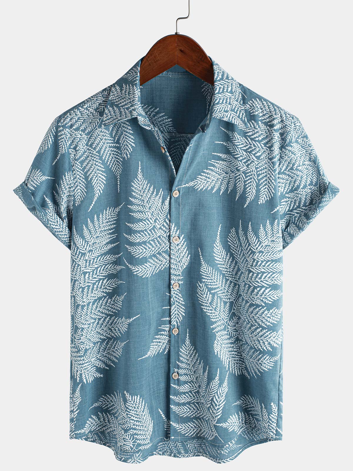 Camisa Tropical Blue Button Up de manga corta Summer para hombre