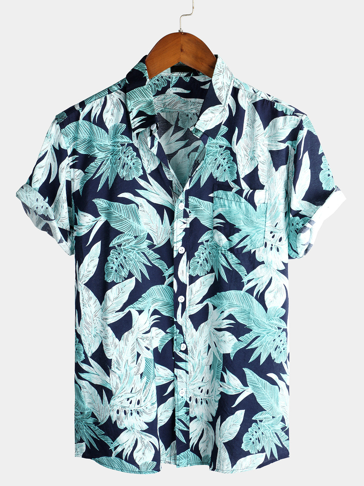 Camisa Tropical Leaf estampado Pocket de manga corta para hombre
