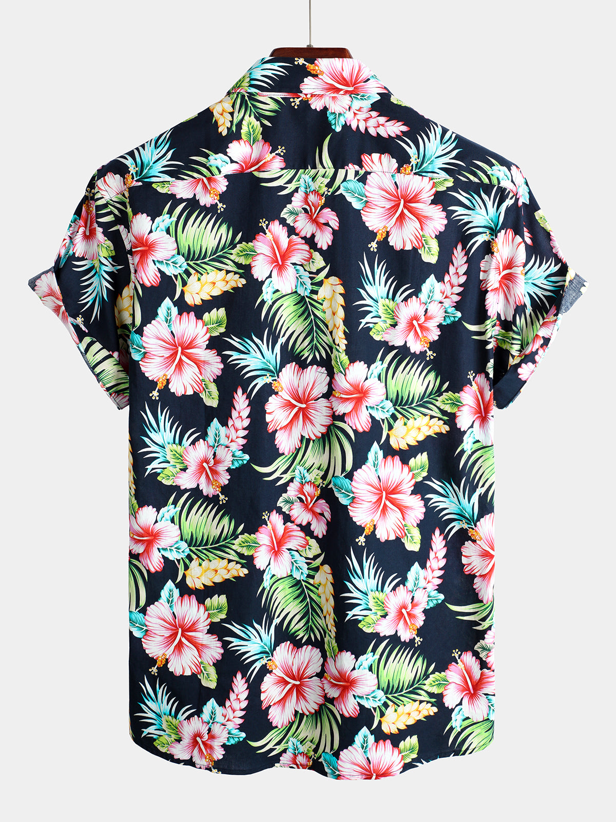 Dark Blue floral Holiday de manga corta de algodón Pockecamiseta para hombre