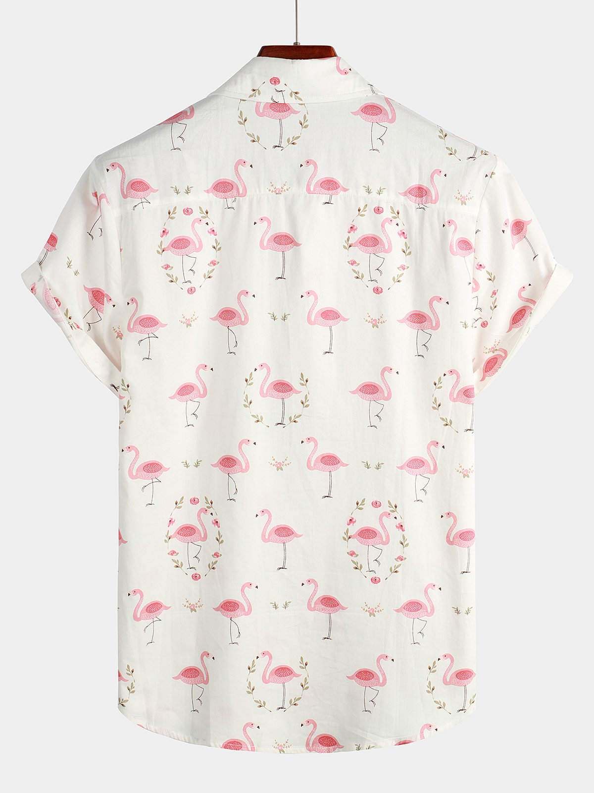 Camisa Pink Flamingo estampado de algodón de manga corta para hombre