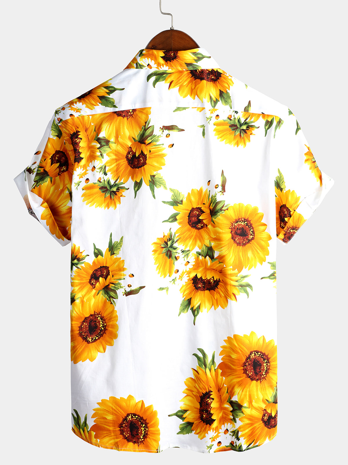 Camisa vintage Sunflower de algodón floral Pocket de manga corta Button Up para hombre