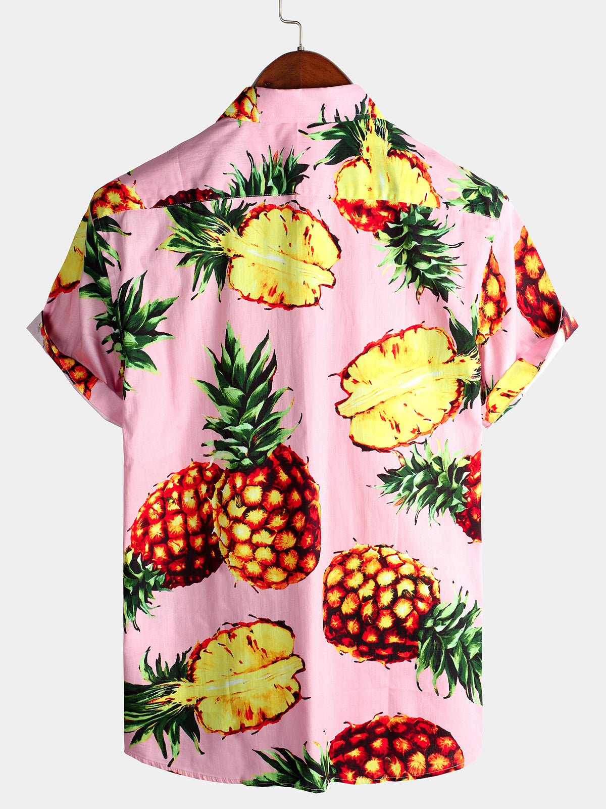 Camisa Pink Pineapple estampado Holiday Pocket de algodón para hombre