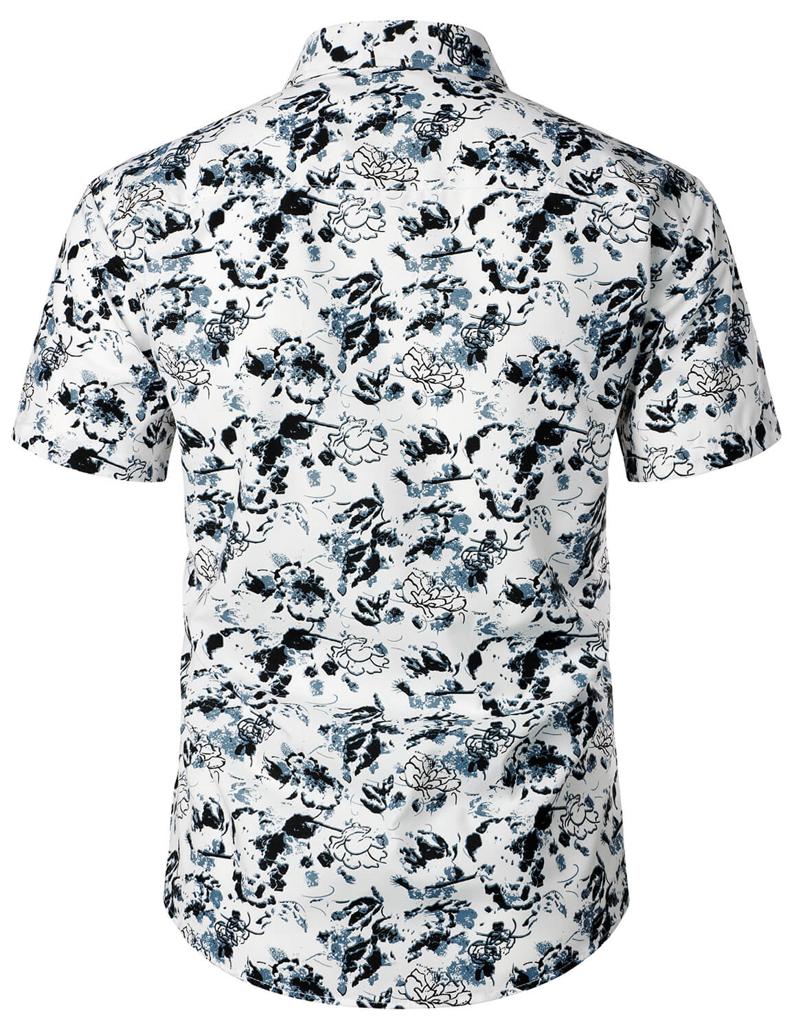 Camisa White and Black floral Summer Flower Button Up de algodón de manga corta para hombre