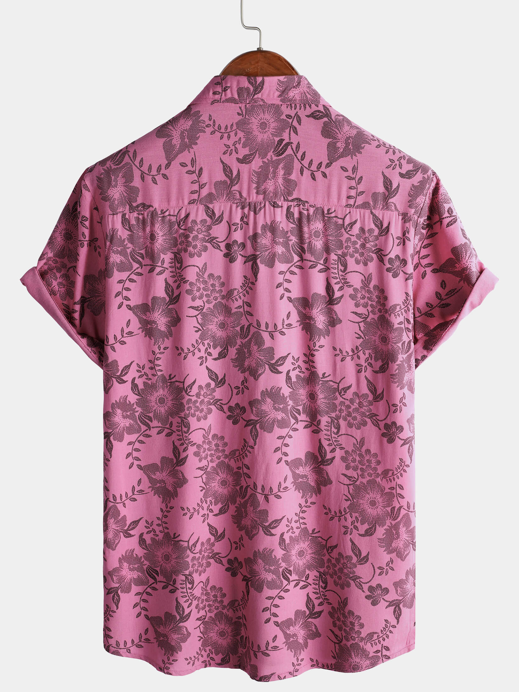 Camisa Pink floral estampado vintage Holiday transpirable Button Up Hawaiian de manga corta para hombre
