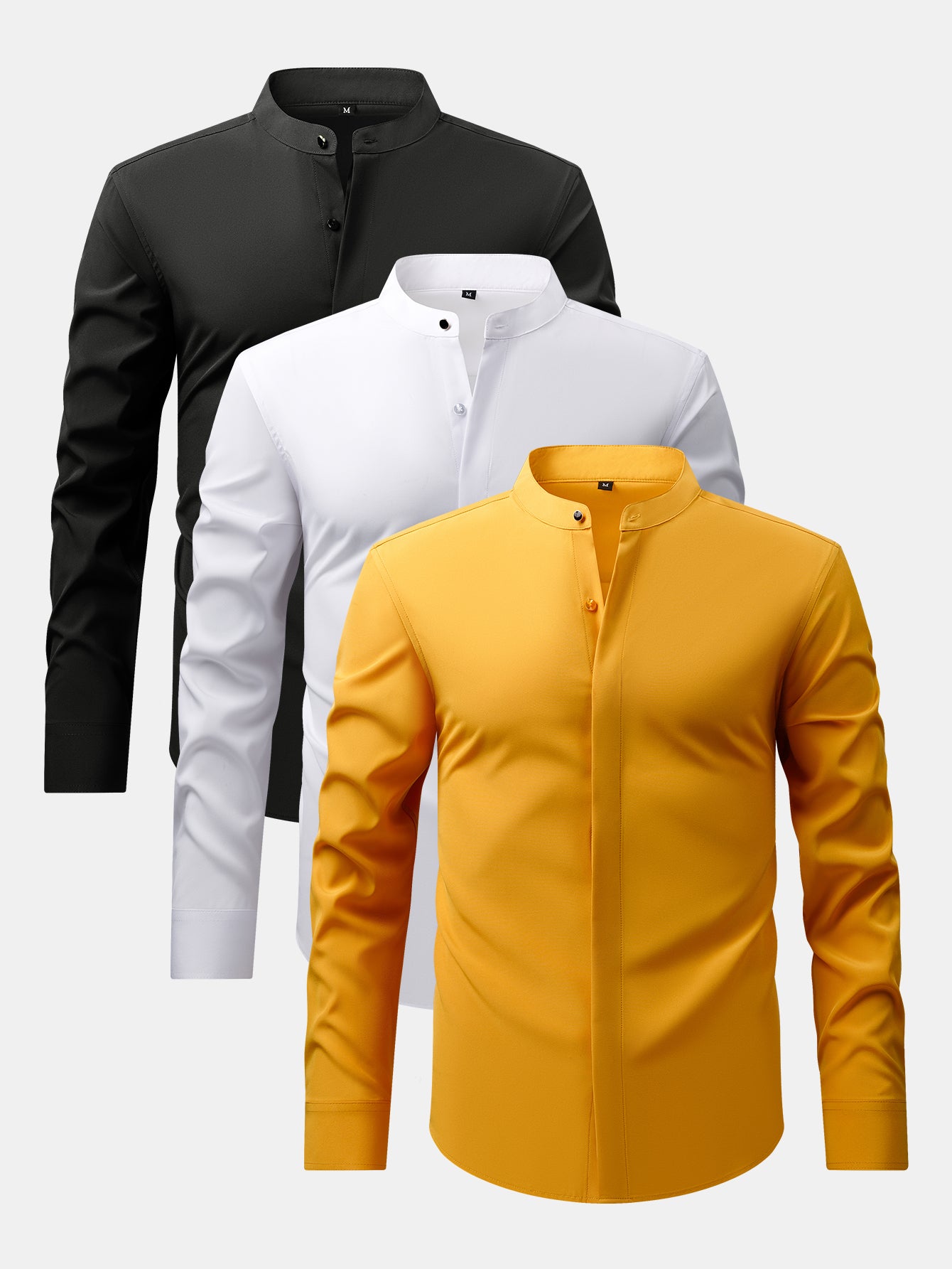 Camisa de vestir 3 Pieces Non-Iron Hidden Placket Stand Collar