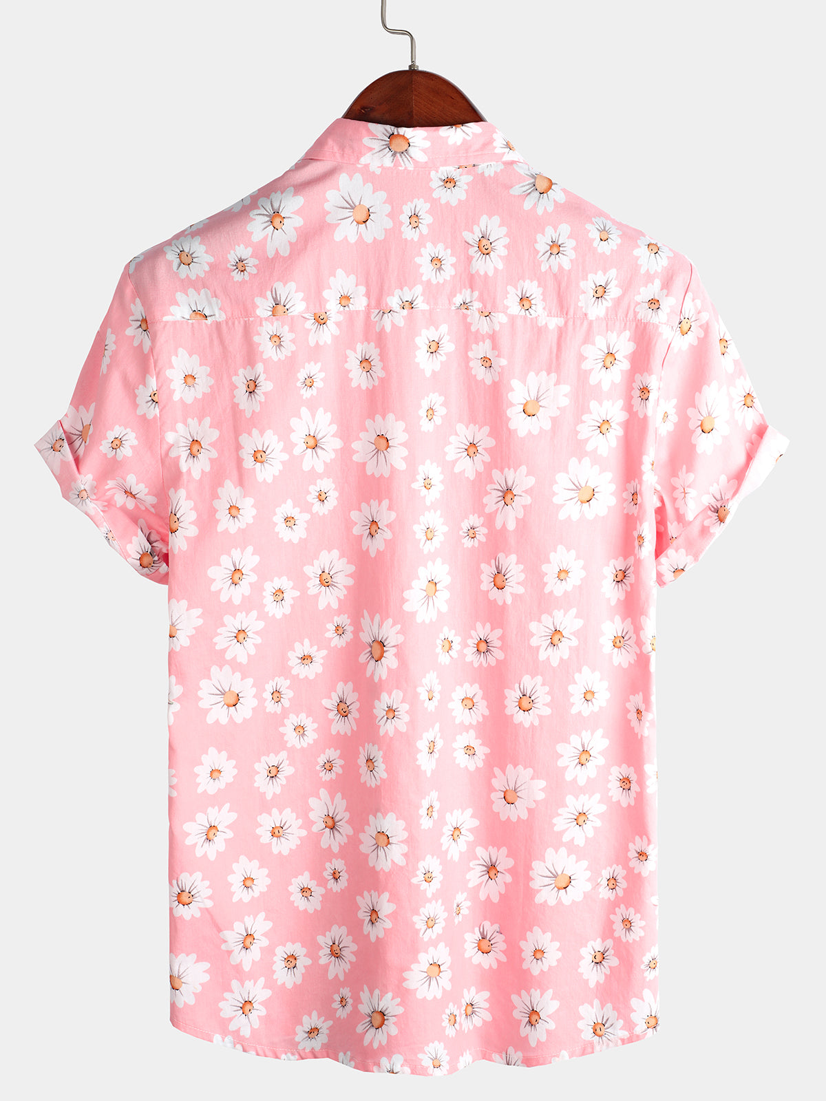 Camisa Pink Daisy Hawaiian de manga corta para hombre