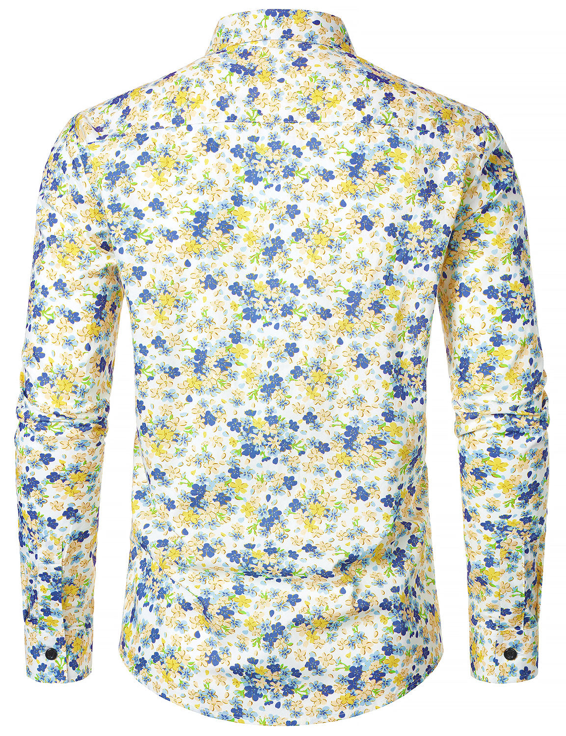 Camisa White transpirable de algodón floral estampado de manga larga para hombre