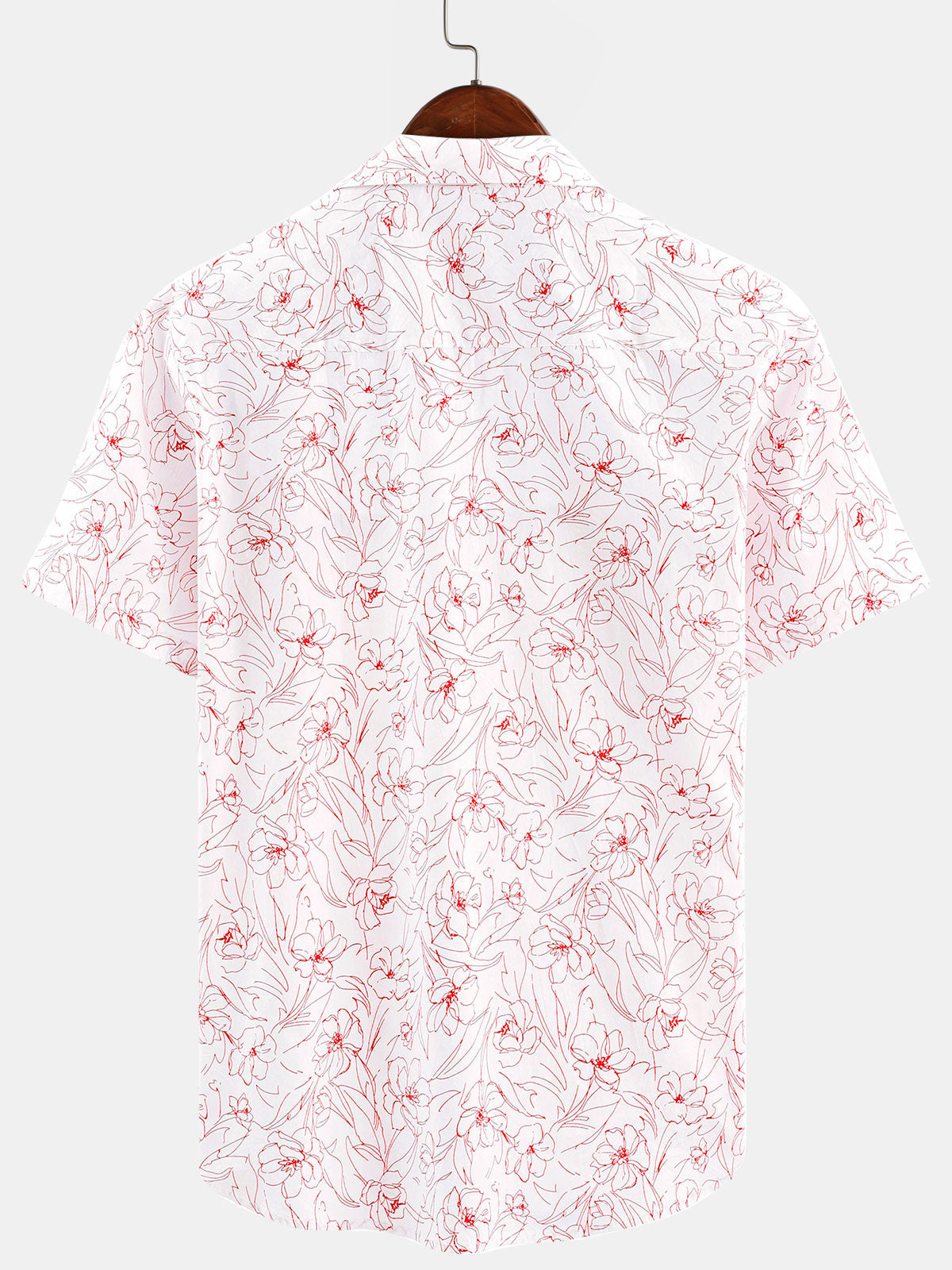 Camisa casual de algodón Line floral estampado Summer de manga corta para hombre