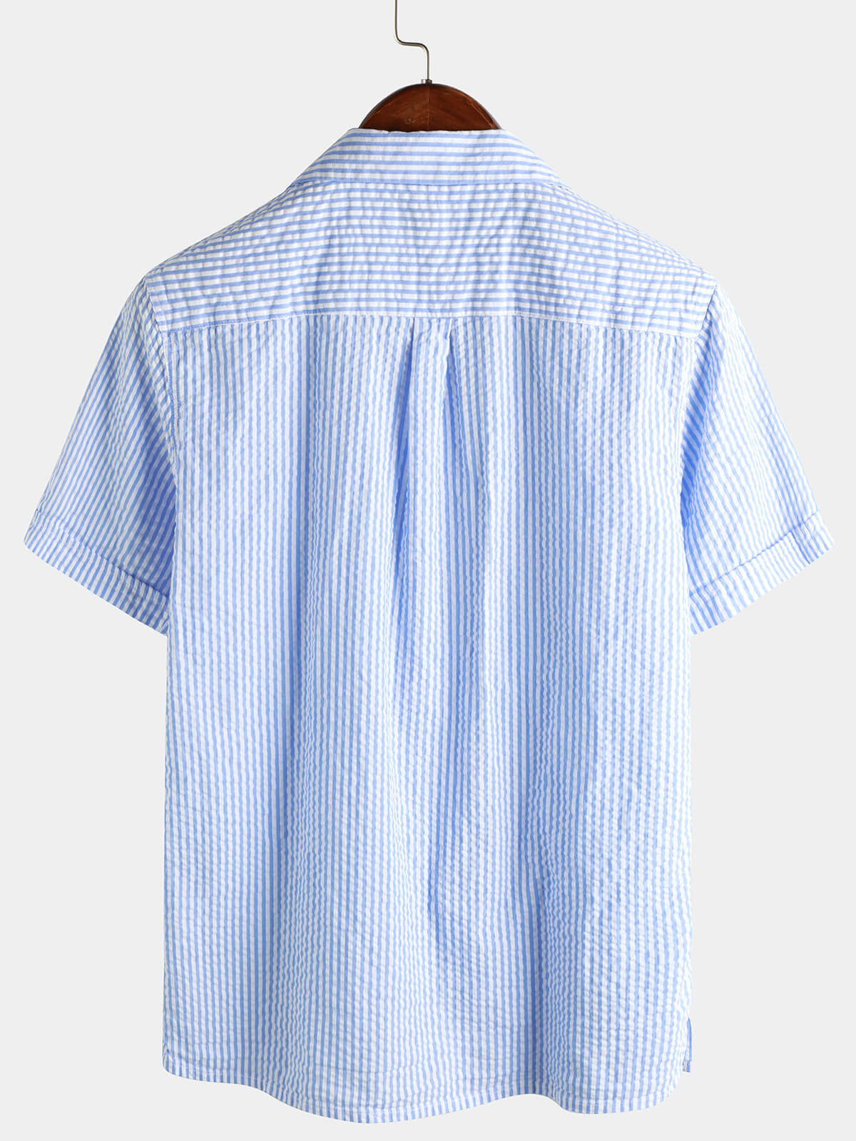 Camisa a rayas de algodón Blue Summer Button Up Cuban Collar Camp de manga corta Beach para hombre