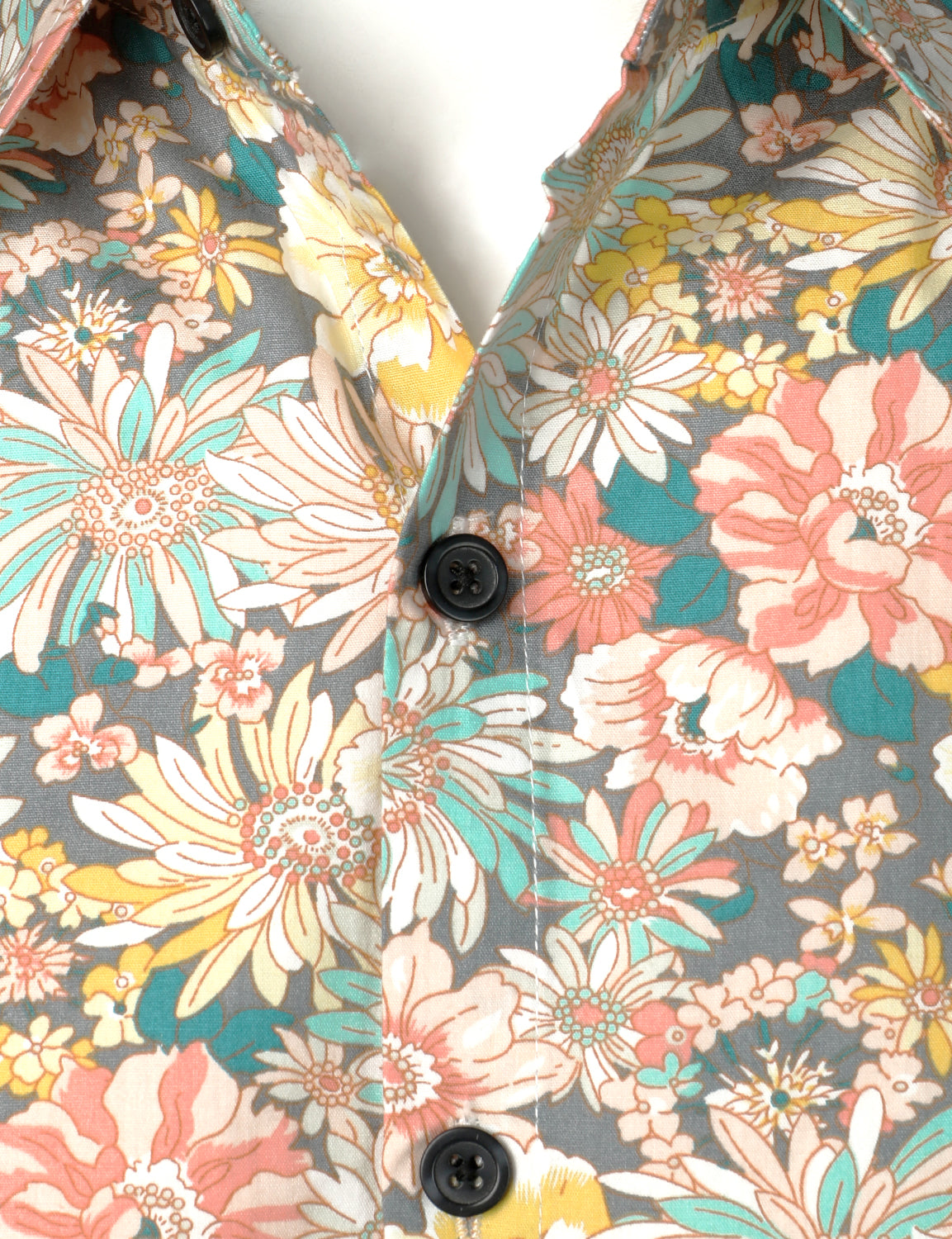 Camisa Grey de algodón floral estampado de manga larga para hombre