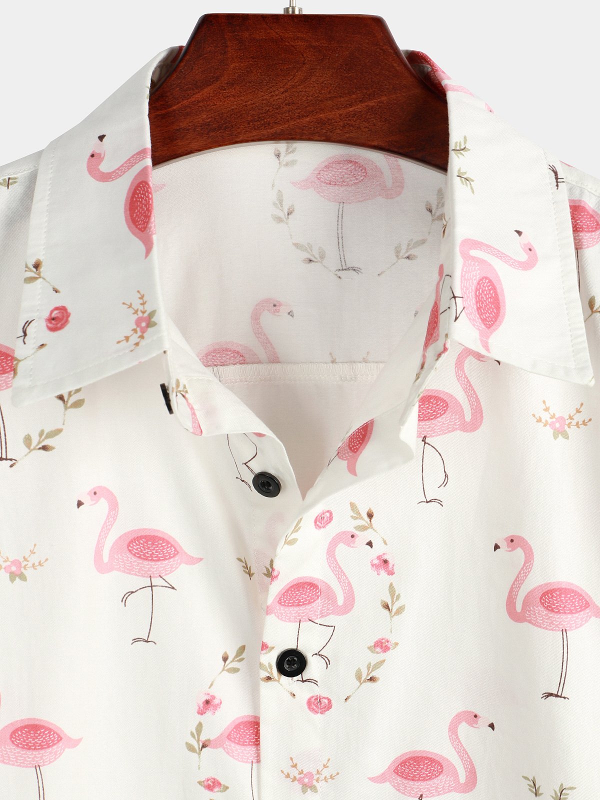 Camisa Pink Flamingo estampado de algodón de manga corta para hombre