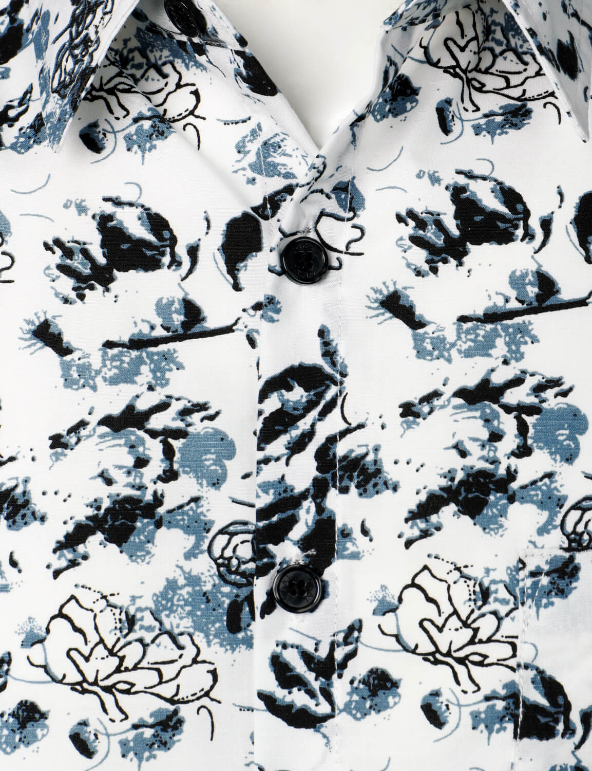 Camisa White and Black floral Summer Flower Button Up de algodón de manga corta para hombre
