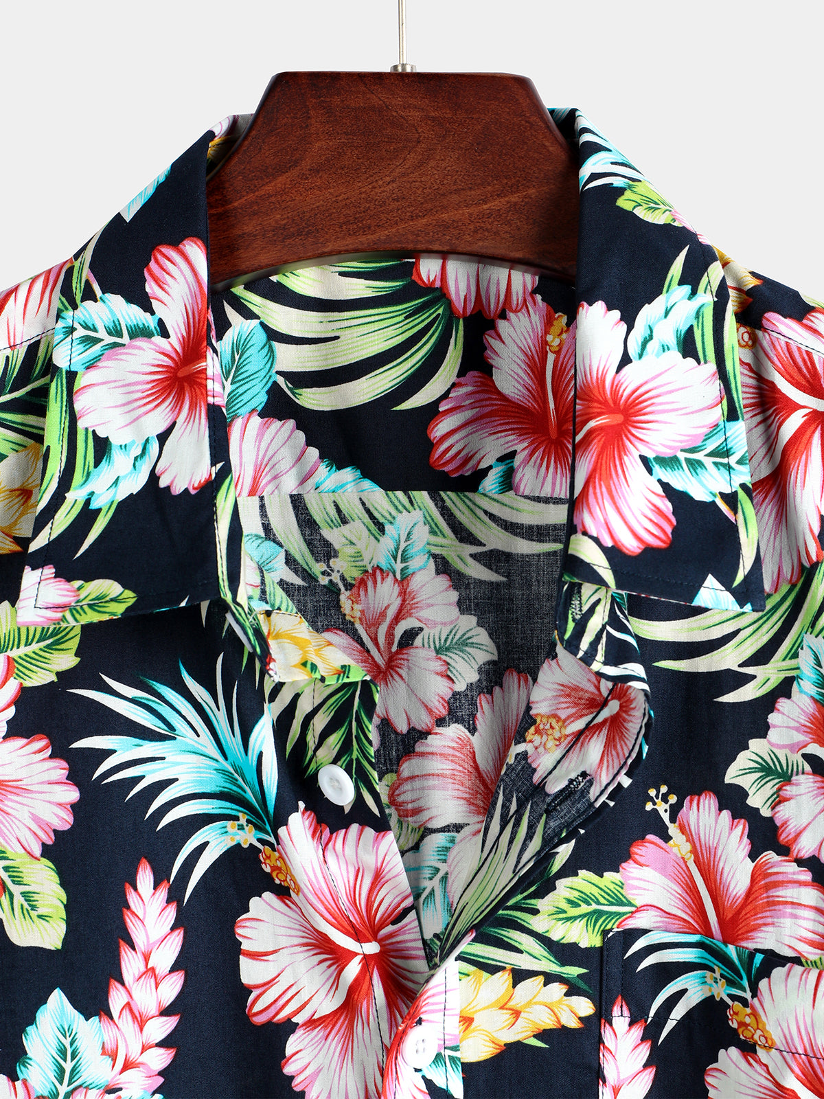 Dark Blue floral Holiday de manga corta de algodón Pockecamiseta para hombre