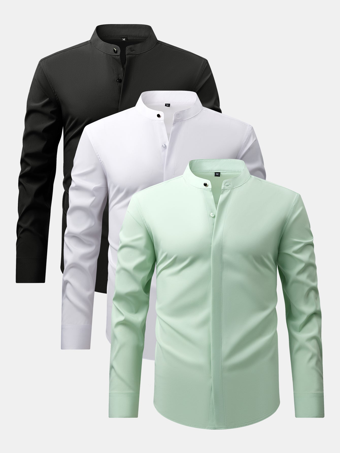 Camisa de vestir 3 Pieces Non-Iron Hidden Placket Stand Collar