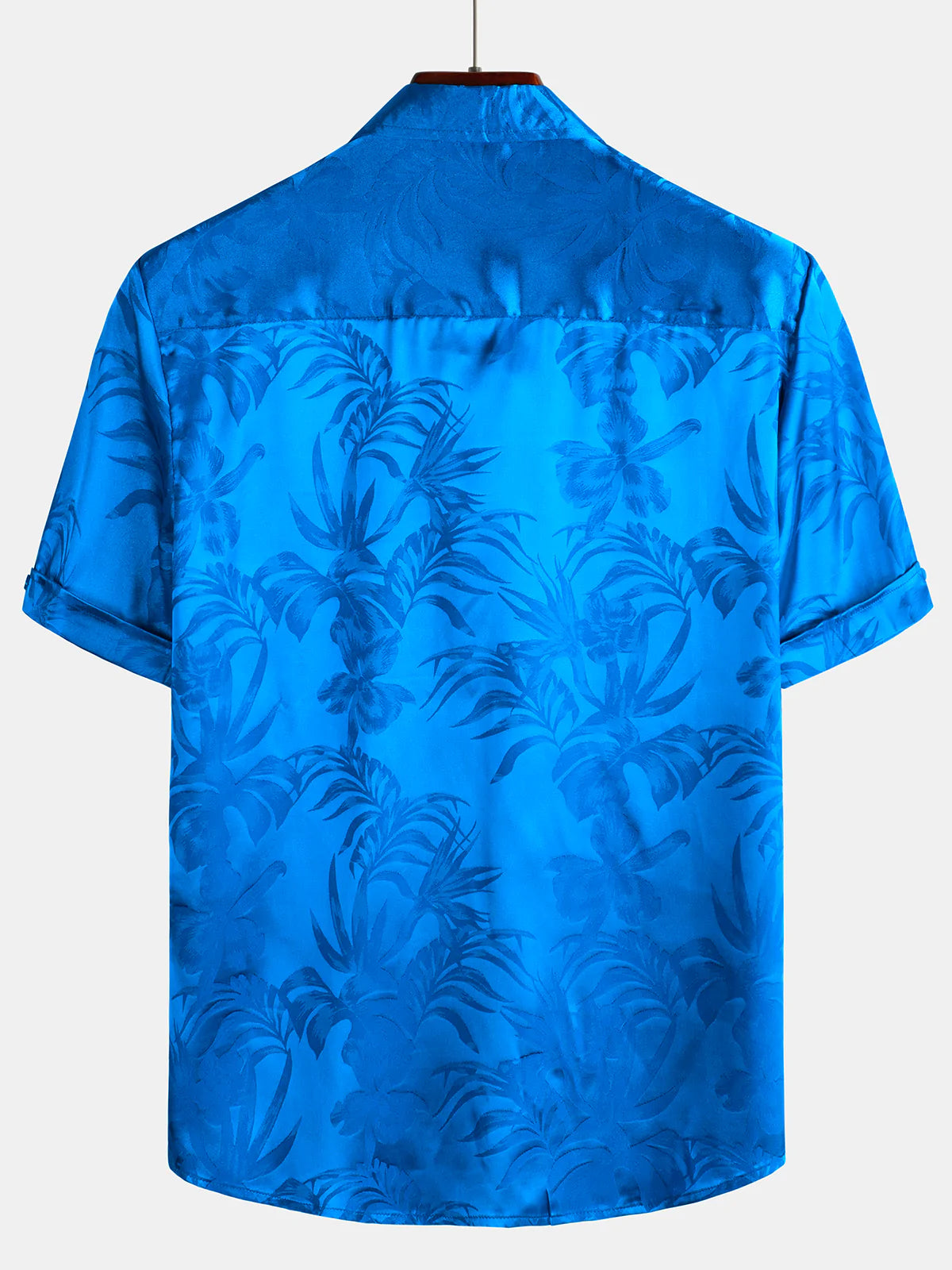 Camisa Jacquard Flowers Button Up Pocket floral Summer Cool de manga corta Tops Beach Vacation para hombre