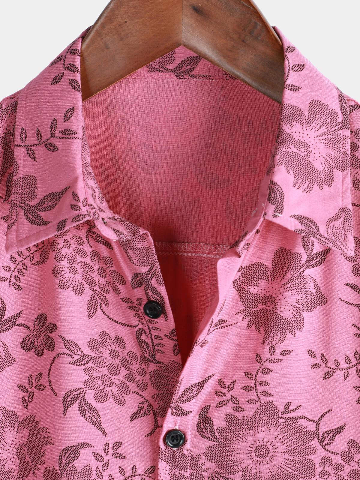 Camisa Pink floral estampado vintage Holiday transpirable Button Up Hawaiian de manga corta para hombre
