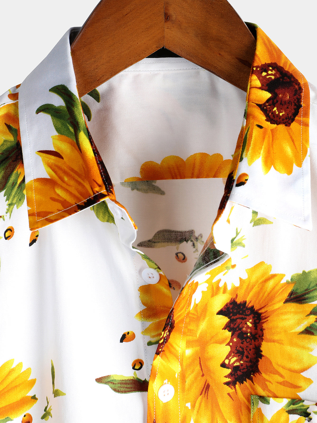 Camisa vintage Sunflower de algodón floral Pocket de manga corta Button Up para hombre