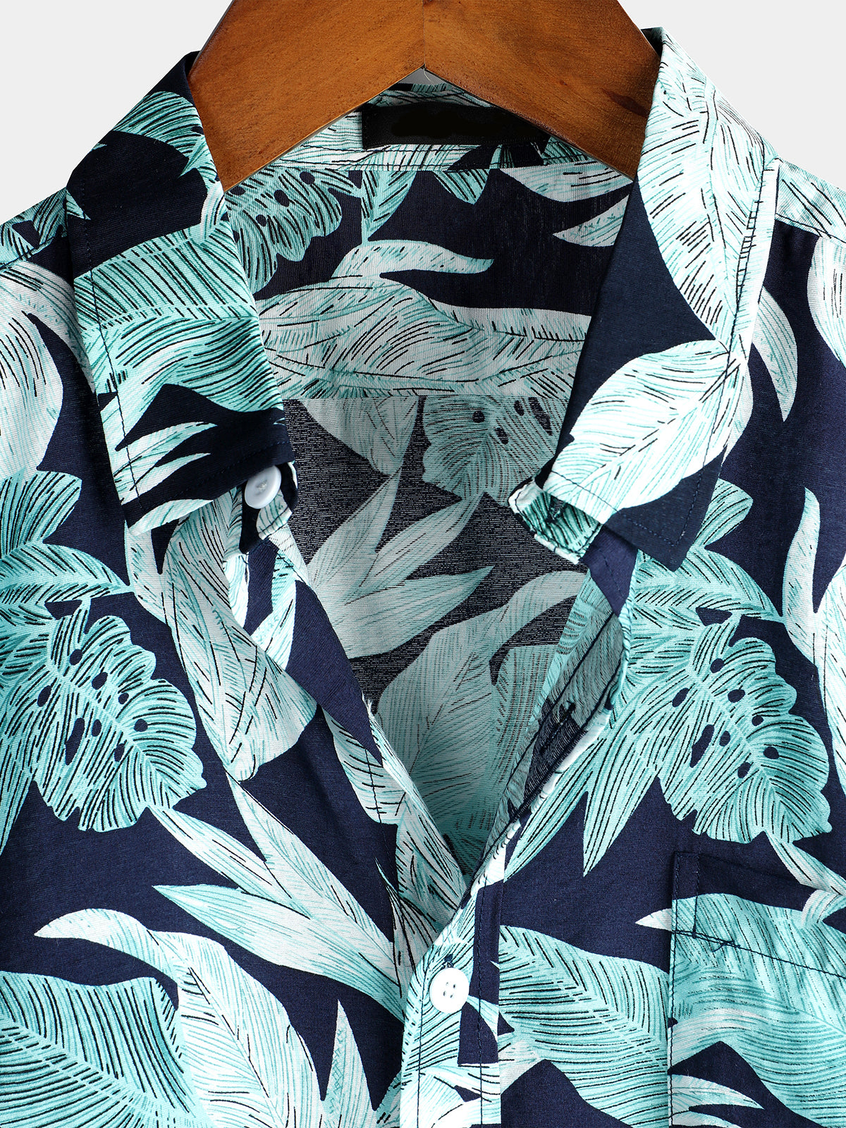 Camisa Tropical Leaf estampado Pocket de manga corta para hombre