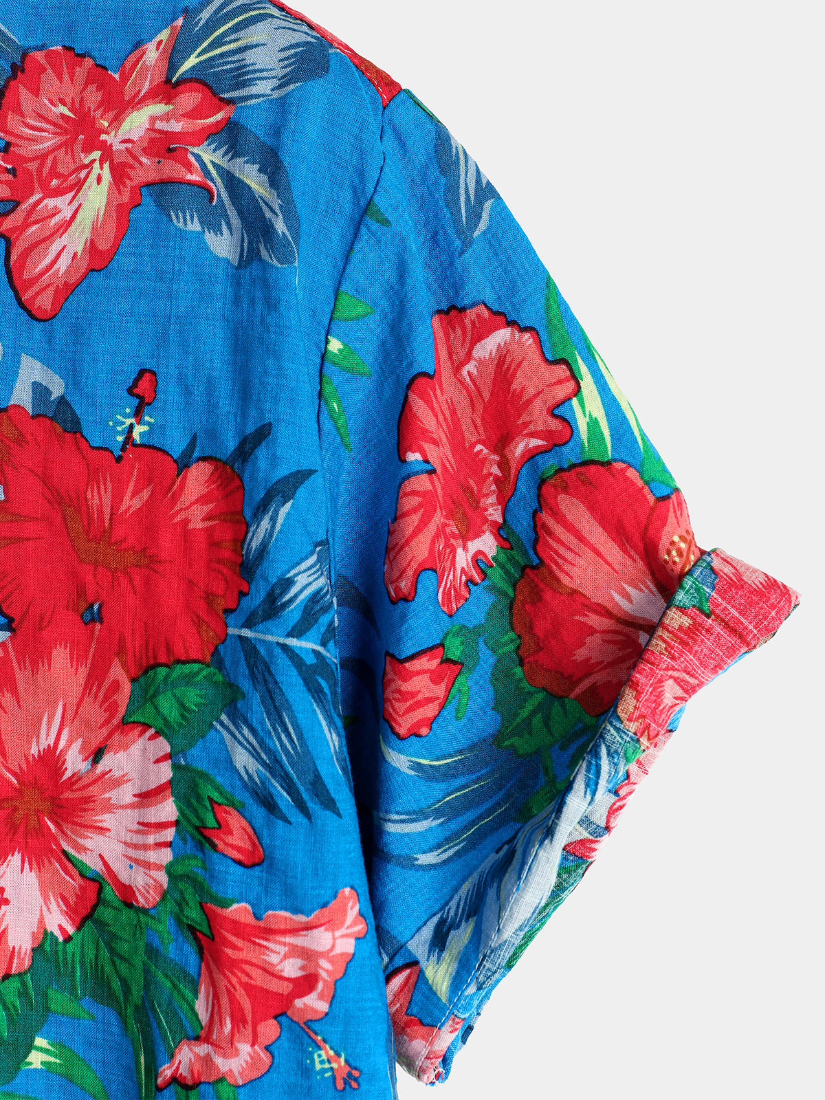 Camisa Blue Flower Tropical Hawaii de algodón de manga corta para hombre