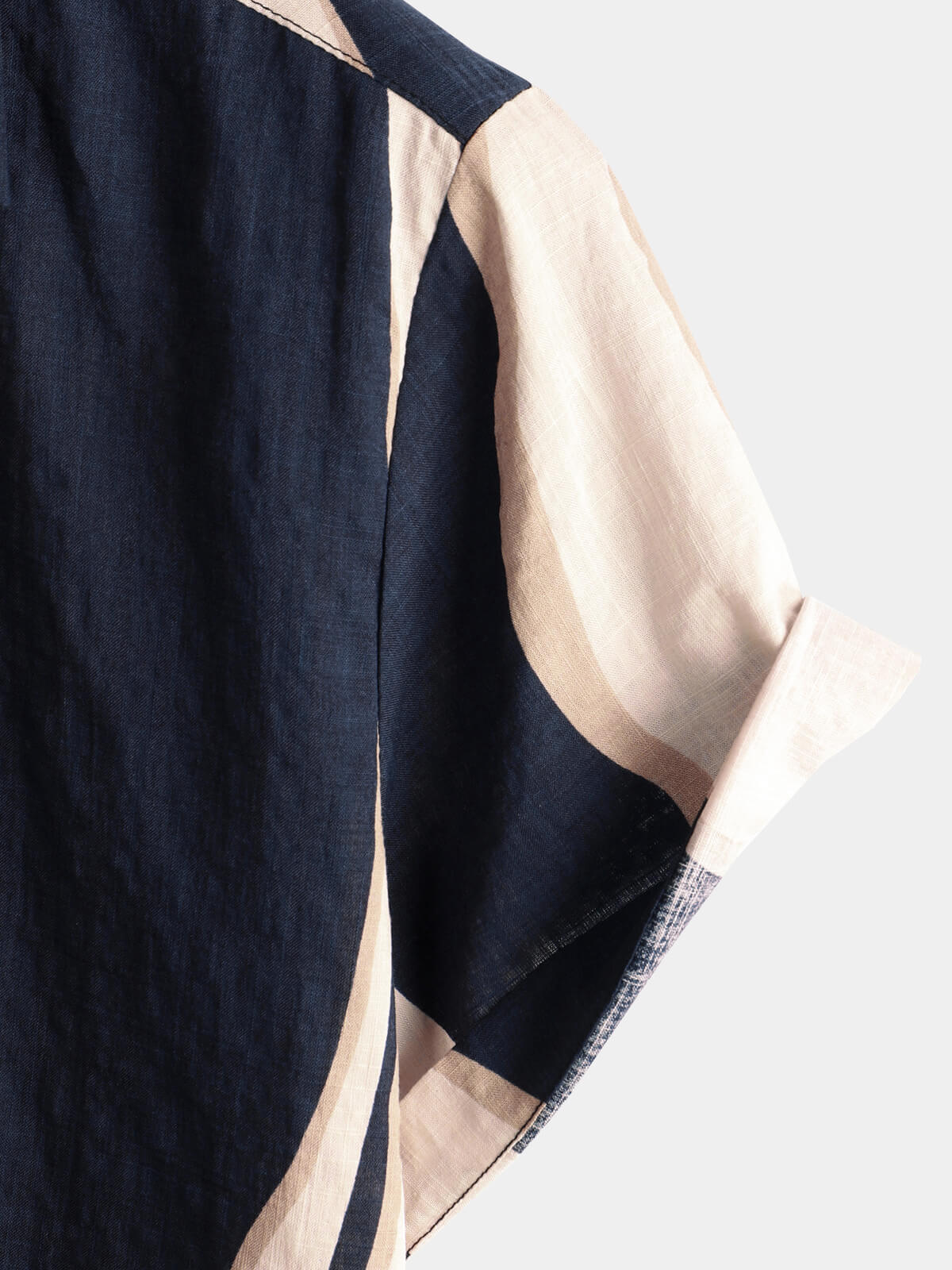 Camisa retro casual a rayas Summer Vacation Navy Blue Button Up de manga corta para hombre