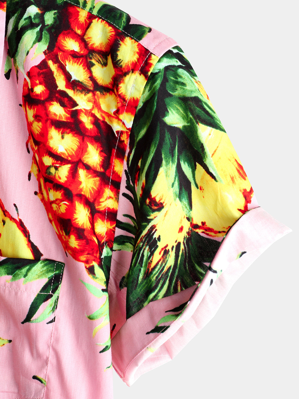 Camisa Pink Pineapple estampado Holiday Pocket de algodón para hombre